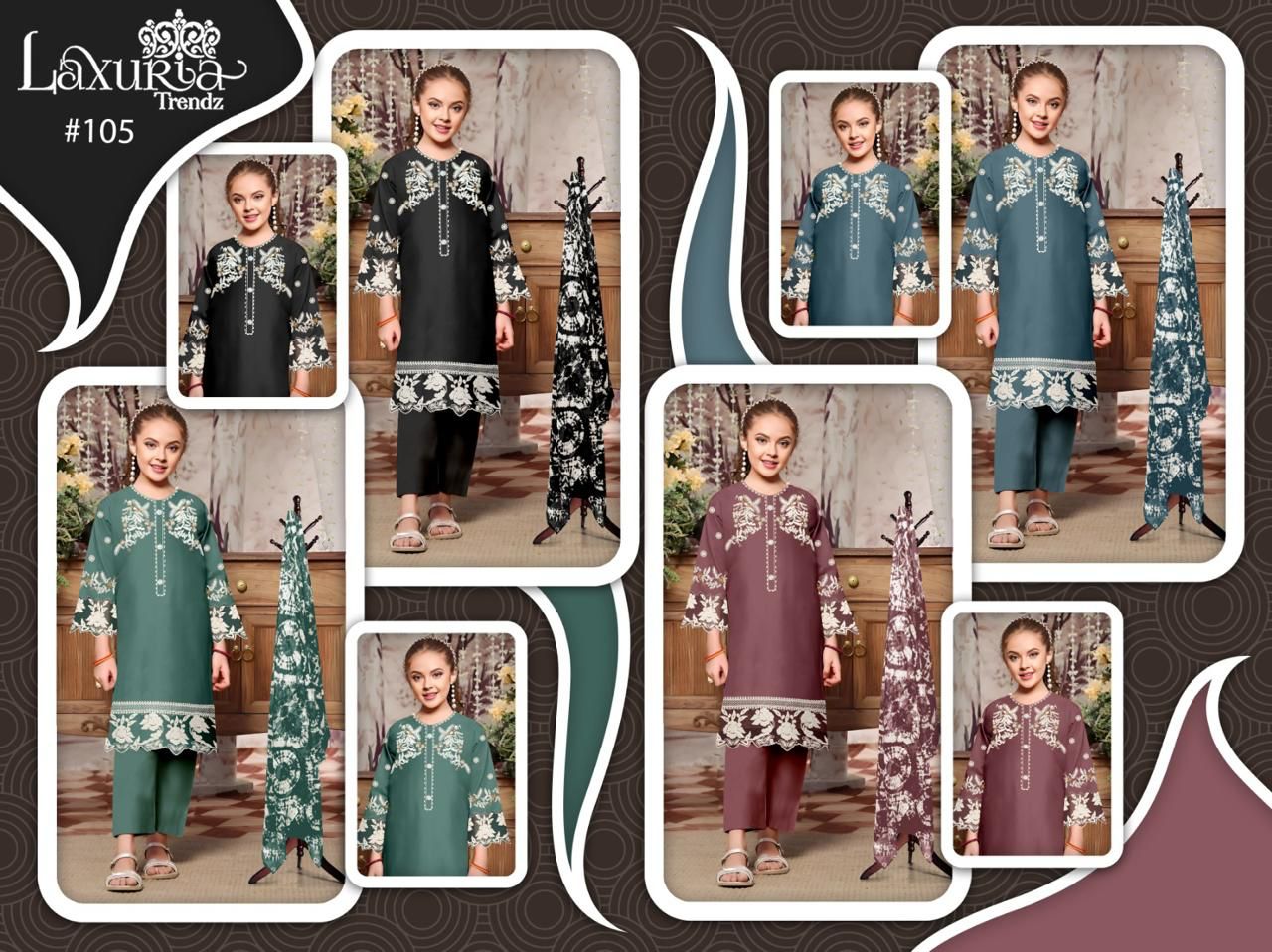 105 Laxuria Trendz Fox Georgette Girls Readymade Pant Suits
