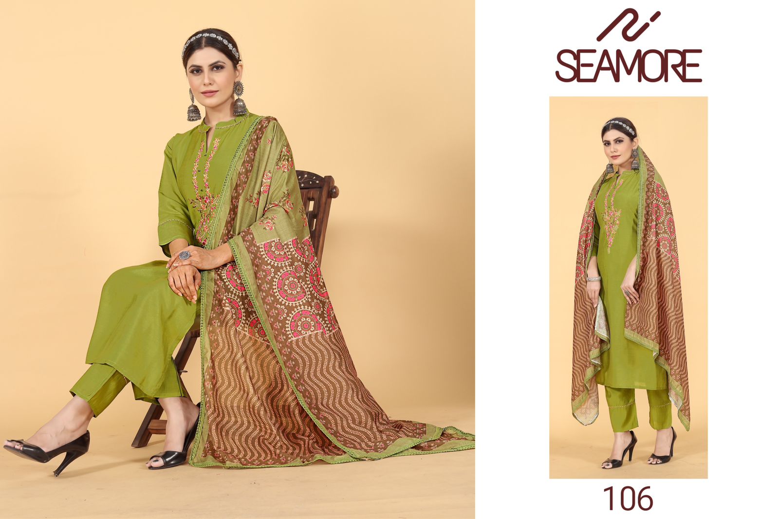 106-107 Seamore Chanderi Readymade Pant Style Suits