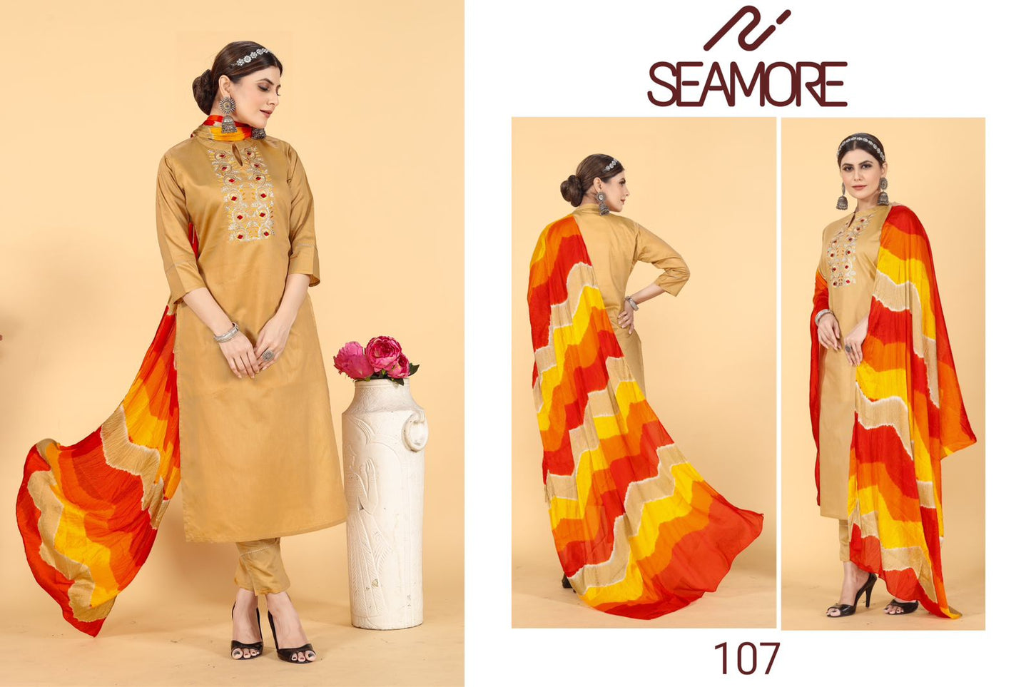 106-107 Seamore Chanderi Readymade Pant Style Suits