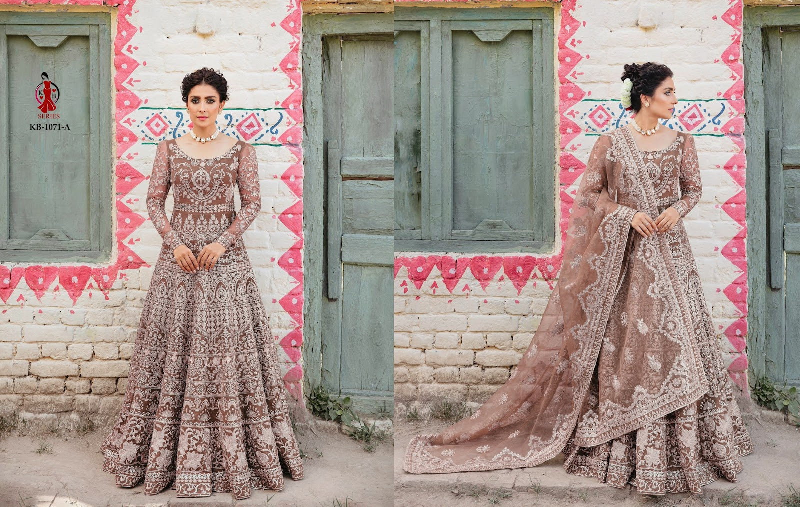 1071-Bridal Kb Series Butterfly Net Gown Dupatta Set