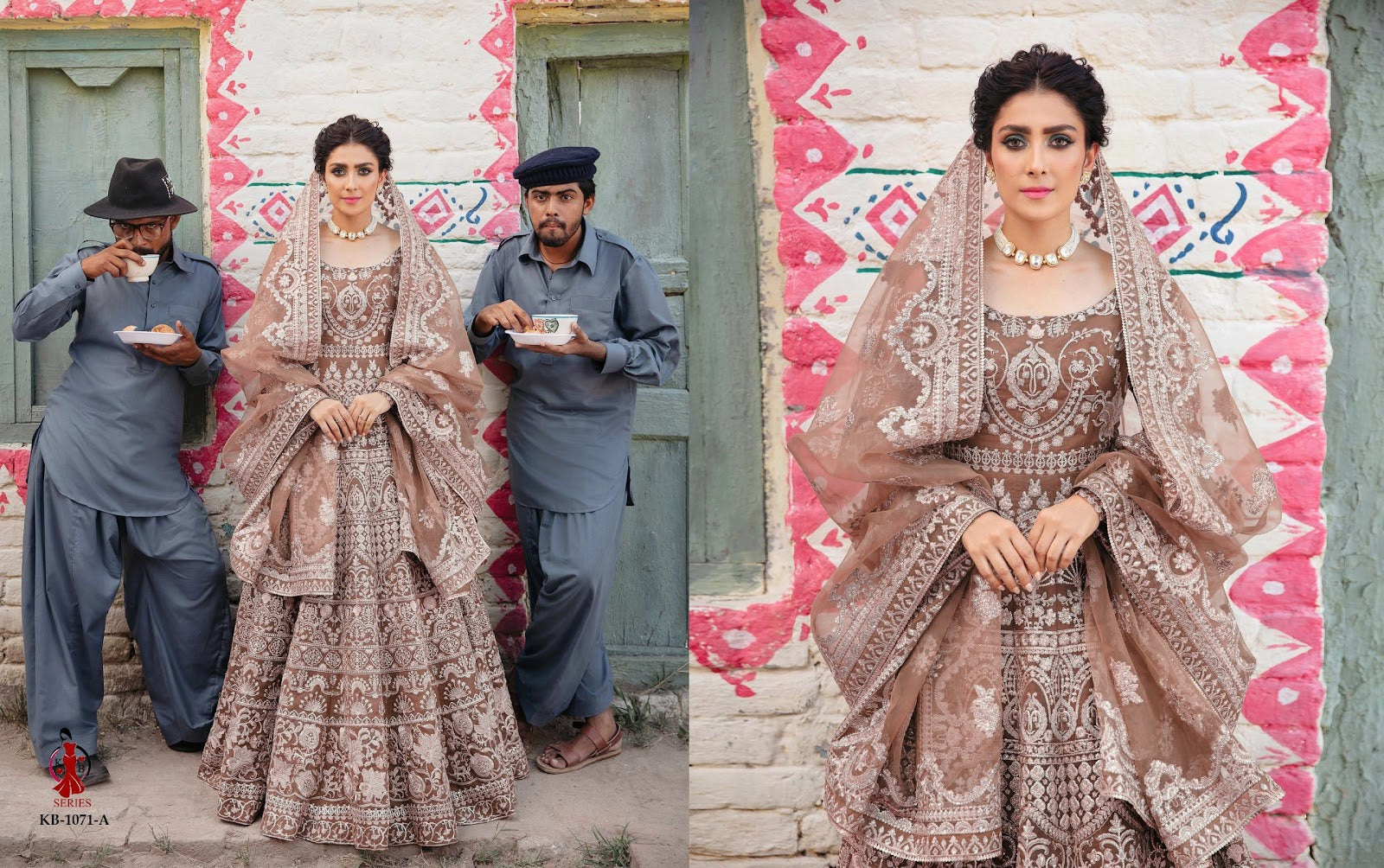 1071-Bridal Kb Series Butterfly Net Gown Dupatta Set