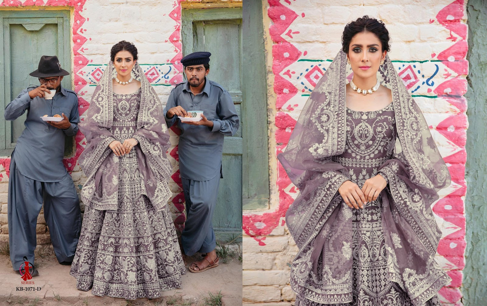 1071-Bridal Kb Series Butterfly Net Gown Dupatta Set