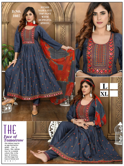 1086-1089 Violet Rayon Readymade Pant Style Suits