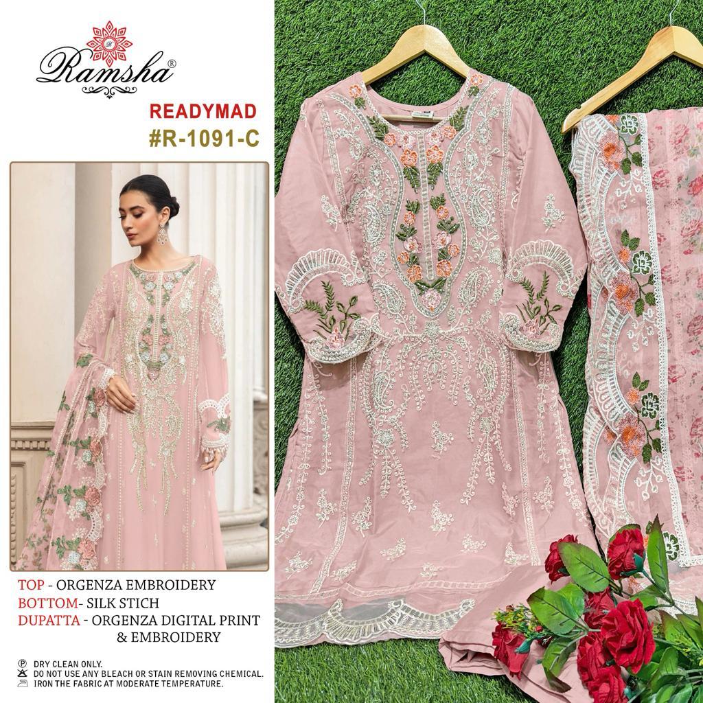 1091 Ramsha Organza Pakistani Readymade Suits