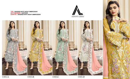 1103 Adans Libas Organza Pakistani Salwar Suits