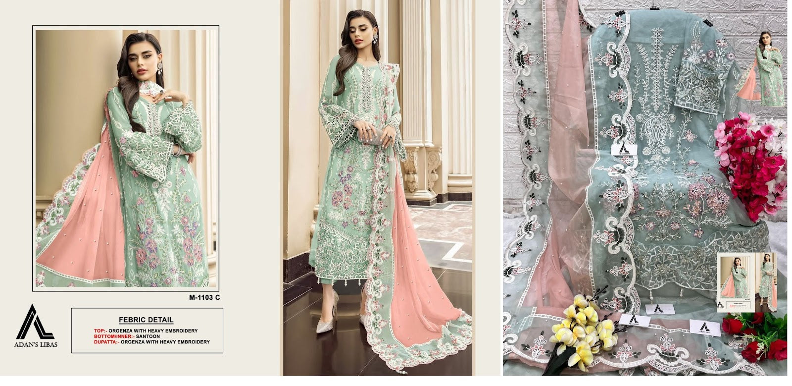 1103 Adans Libas Organza Pakistani Salwar Suits