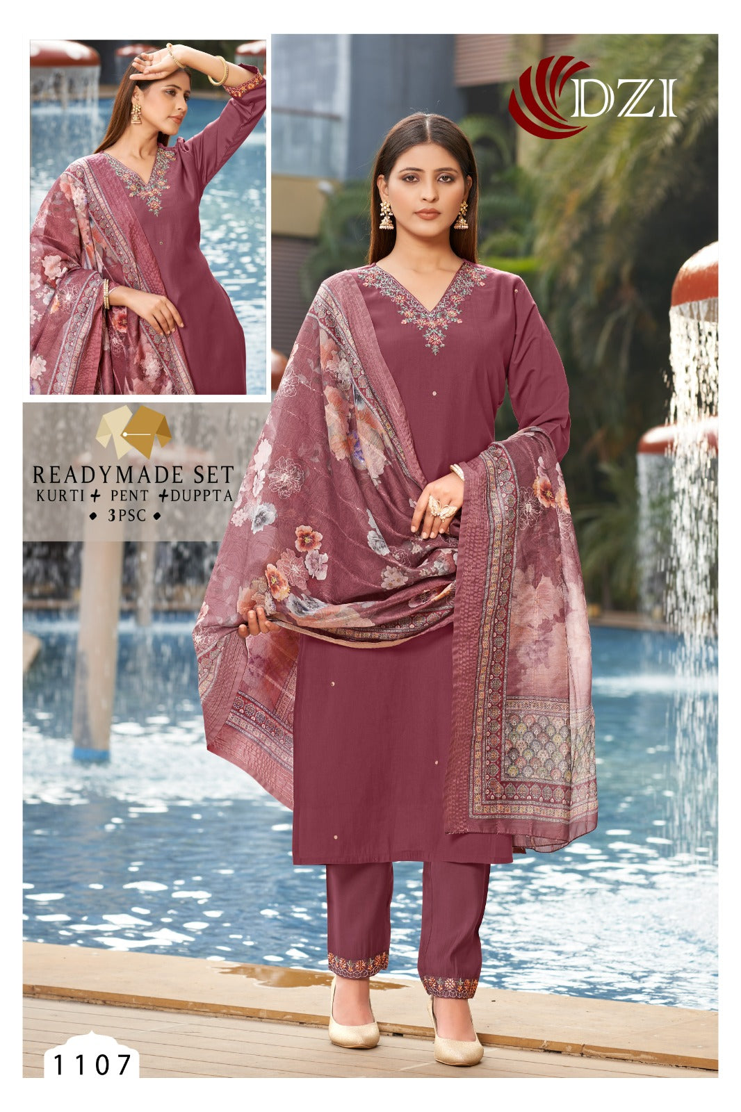 1107 Dzi Roman Silk Readymade Pant Style Suits
