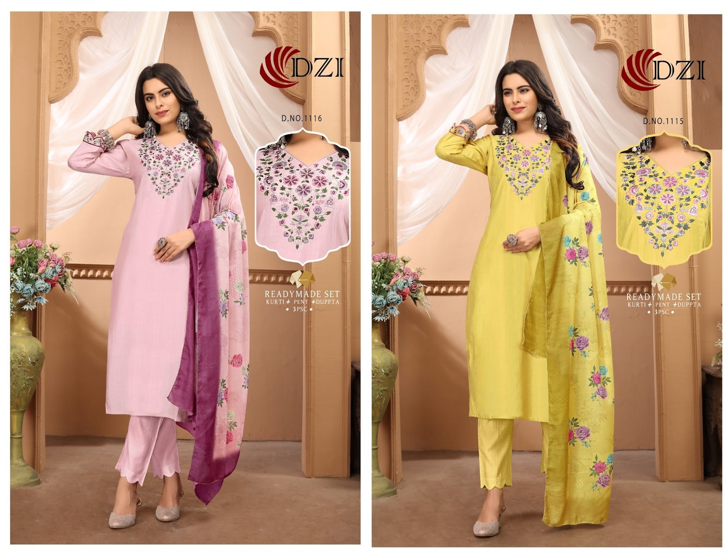 1115-1116 Dzi Roman Silk Readymade Pant Style Suits
