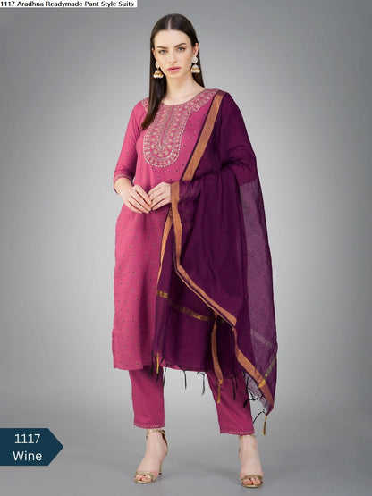 1117 Aradhna Cotton Readymade Pant Style Suits