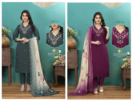 1118-1119 Dzi Roman Silk Readymade Pant Style Suits