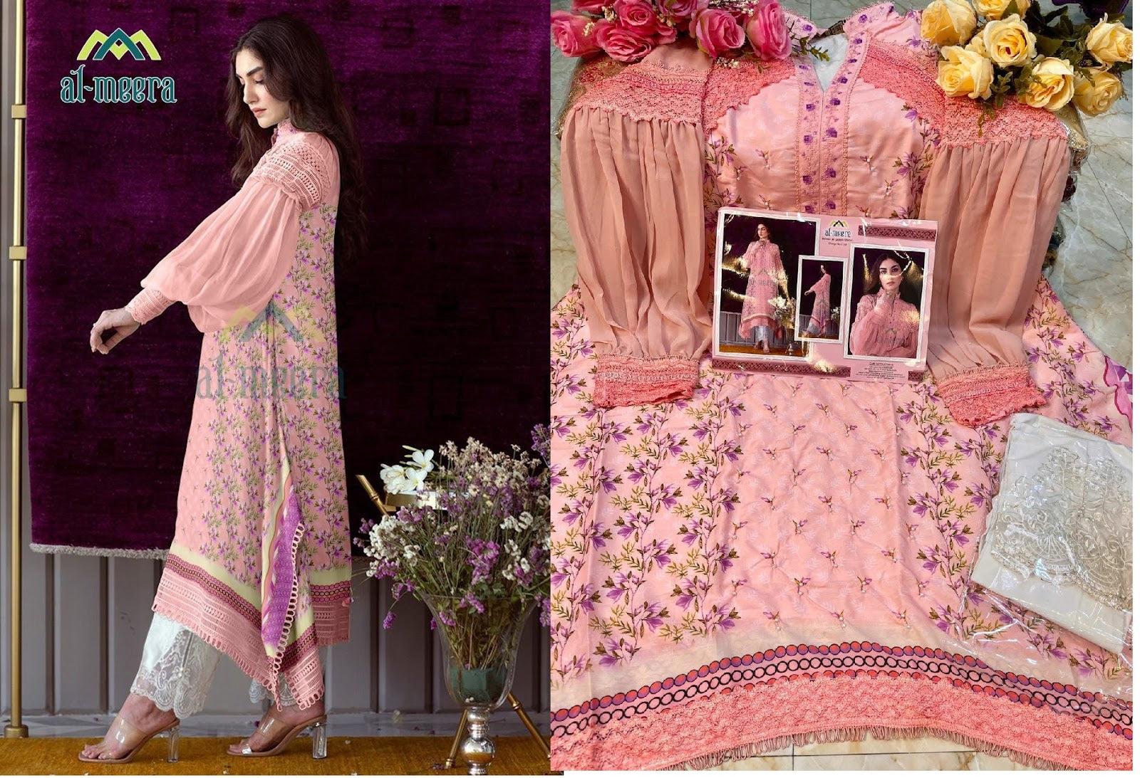 1130 Al Meera Muslin Top Bottom Set