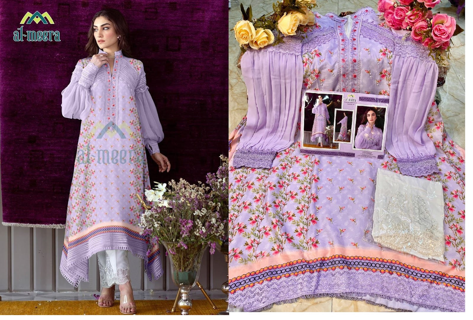 1130 Al Meera Muslin Top Bottom Set