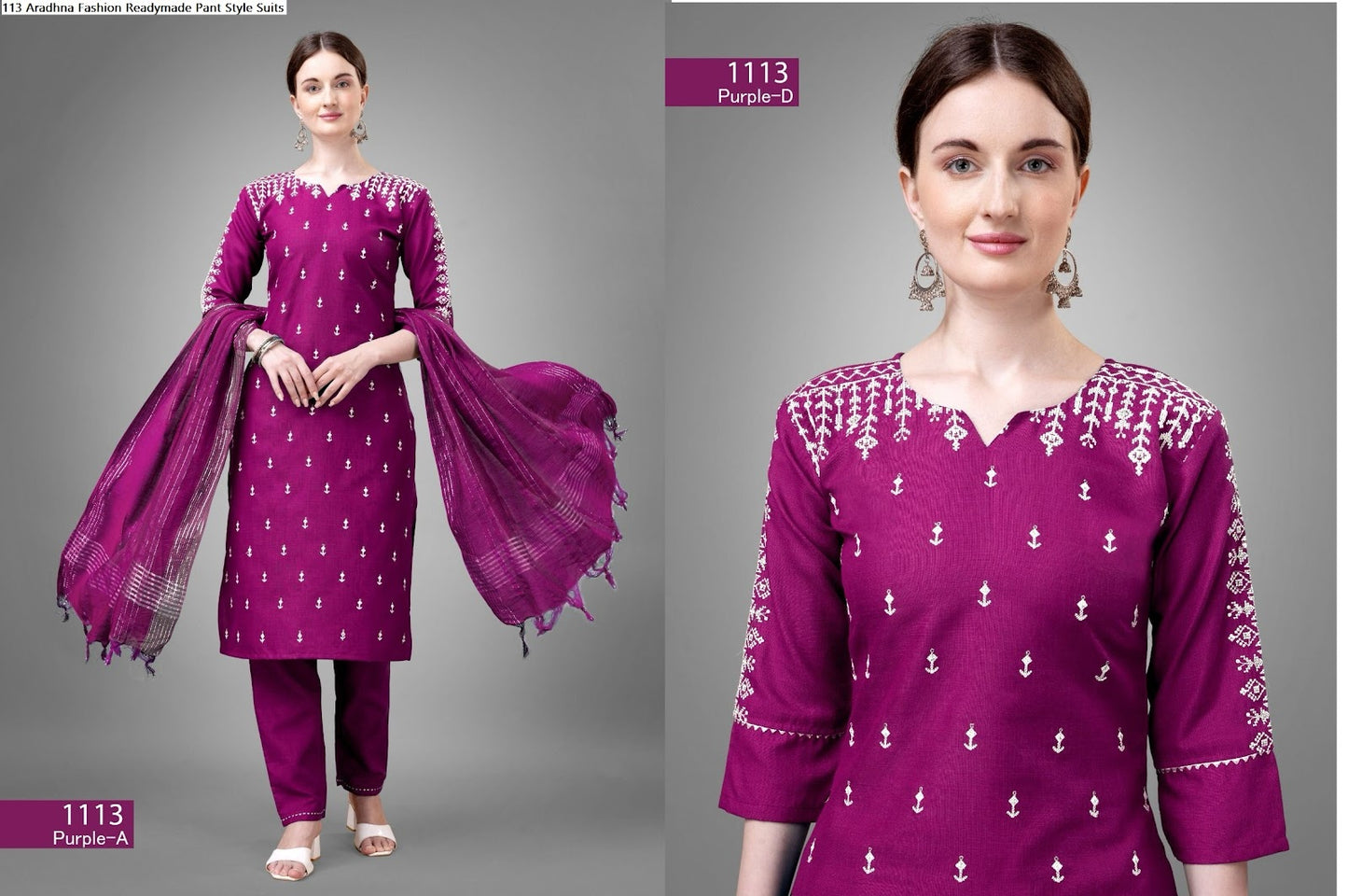 113 Aradhna Fashion Cotton Blend Readymade Pant Style Suits