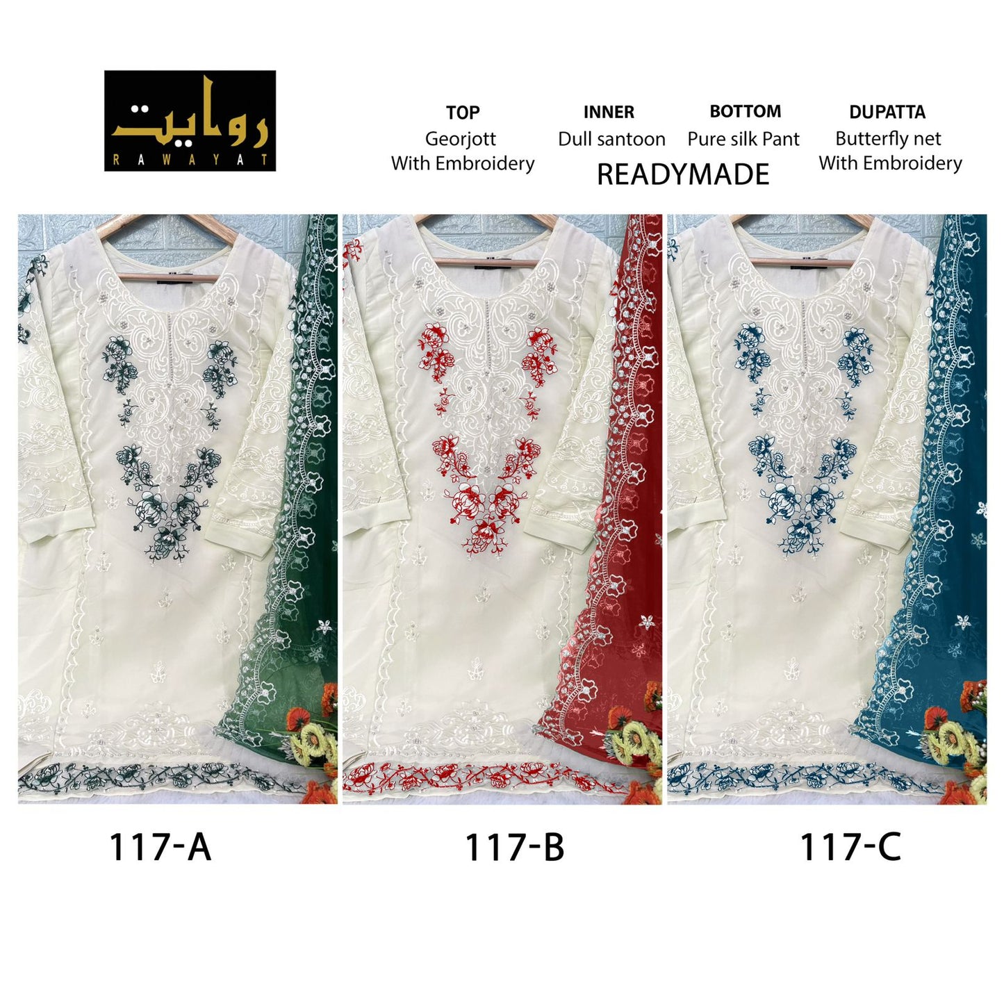 117 Rawayat Fox Georgette Pakistani Readymade Suits