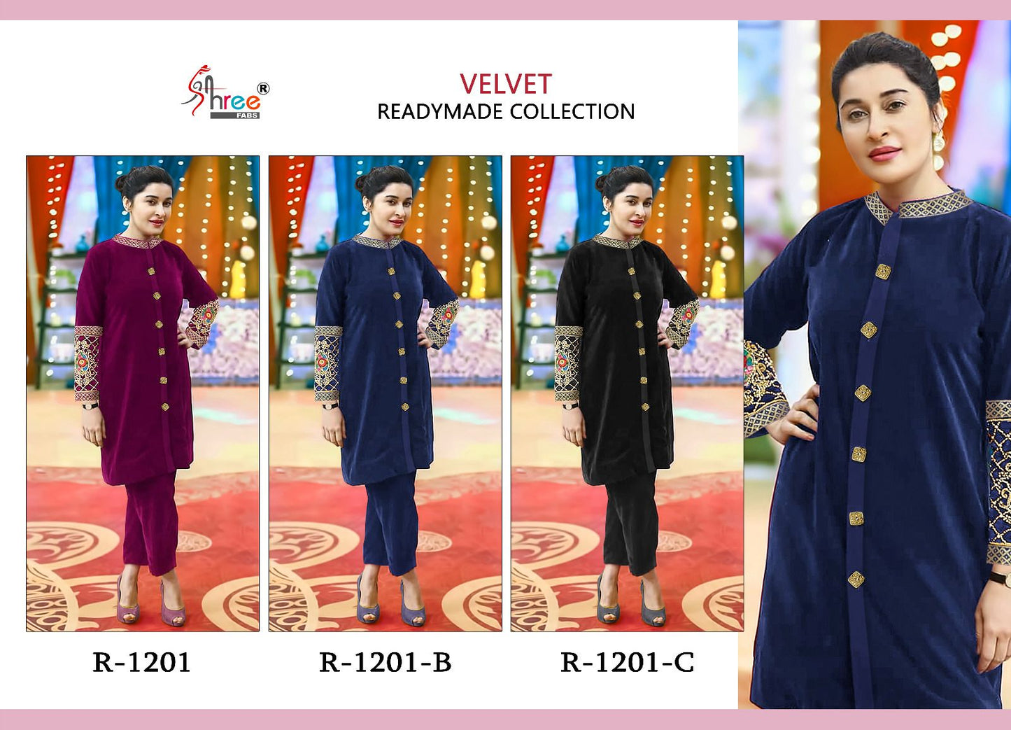 1201 Shree Fabs Velvet Top Bottom Set