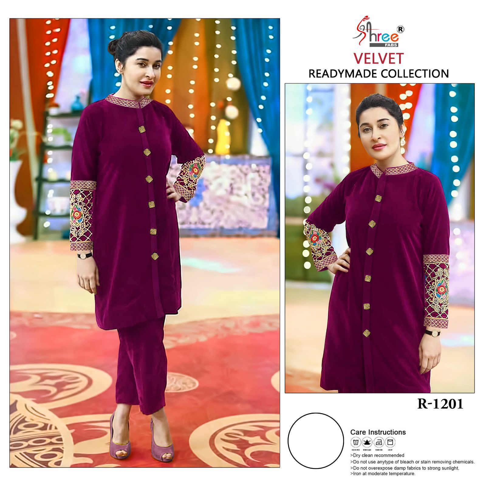 1201 Shree Fabs Velvet Top Bottom Set