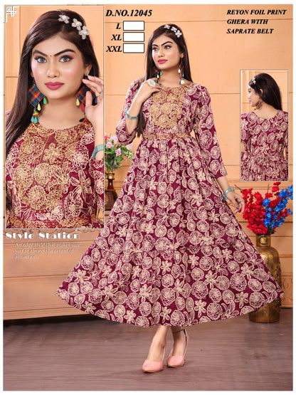1202344 Kh Rayon Anarkali Kurtis