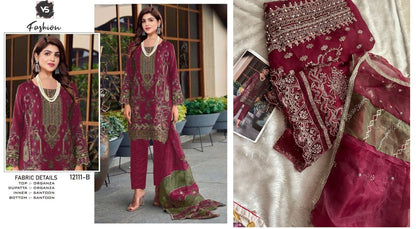 12111 Vs Fashion Organza Pakistani Salwar Suits