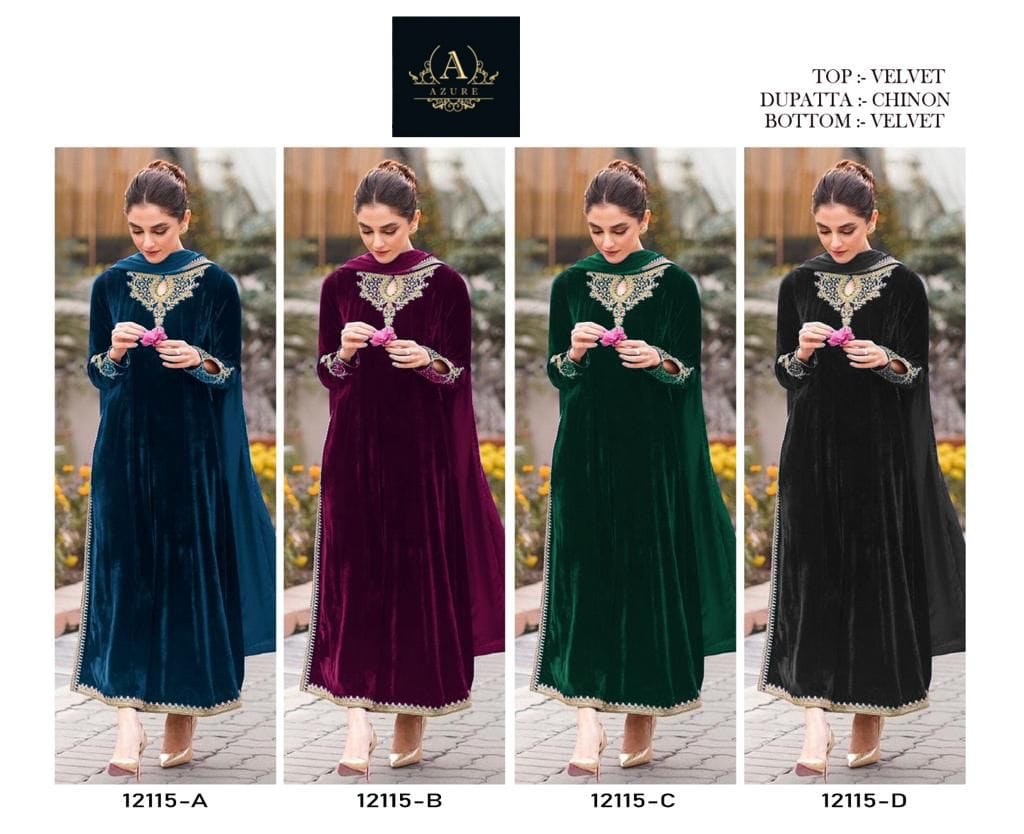 12115 Azure Velvet Pakistani Salwar Suits