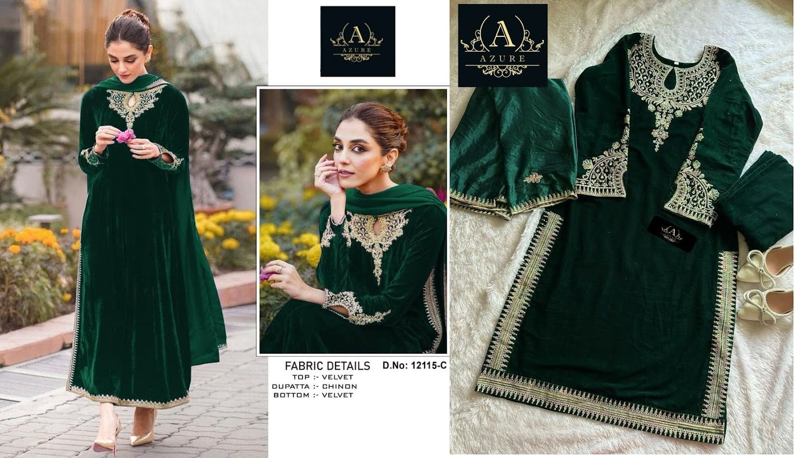 12115 Azure Velvet Pakistani Salwar Suits