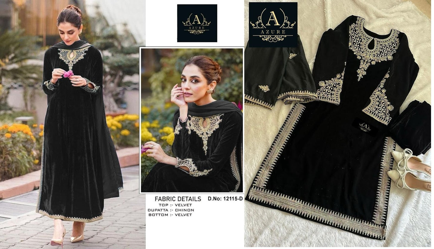 12115 Azure Velvet Pakistani Salwar Suits