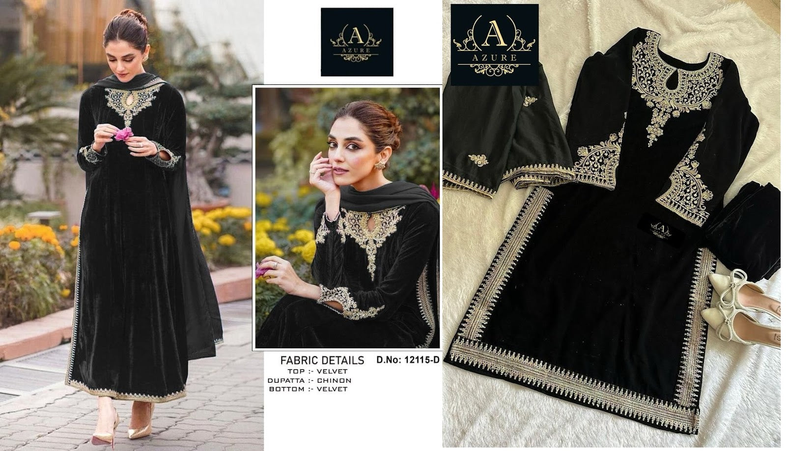 12115 Azure Velvet Pakistani Salwar Suits