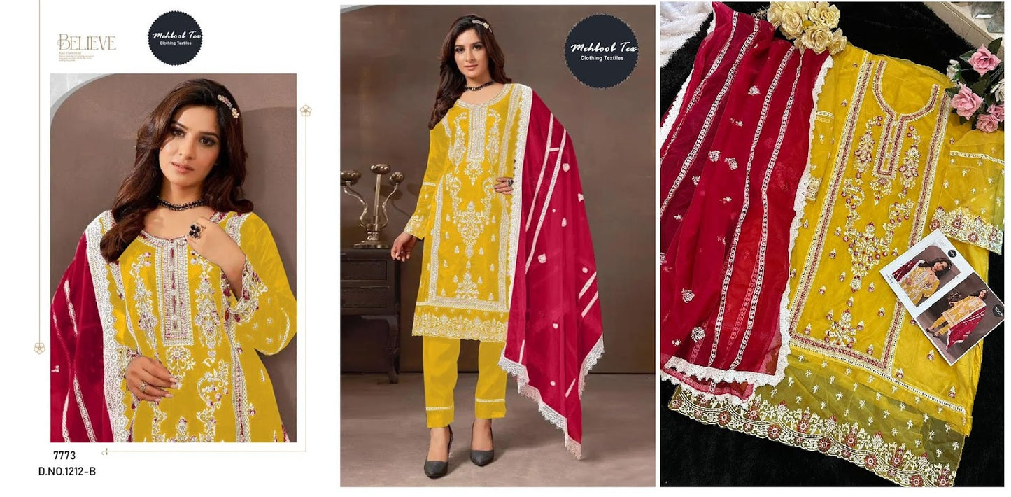 1212 Mehboob Tex Organza Pakistani Salwar Suits