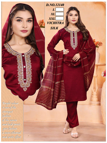 12138-39-40 Kh Vichitra Silk Readymade Pant Style Suits