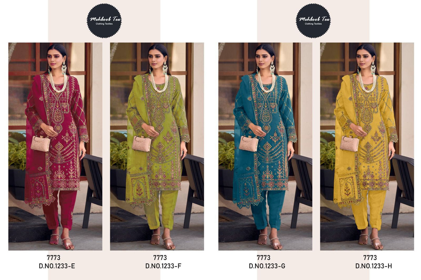 1233 Mehboob Tex Organza Pakistani Salwar Suits