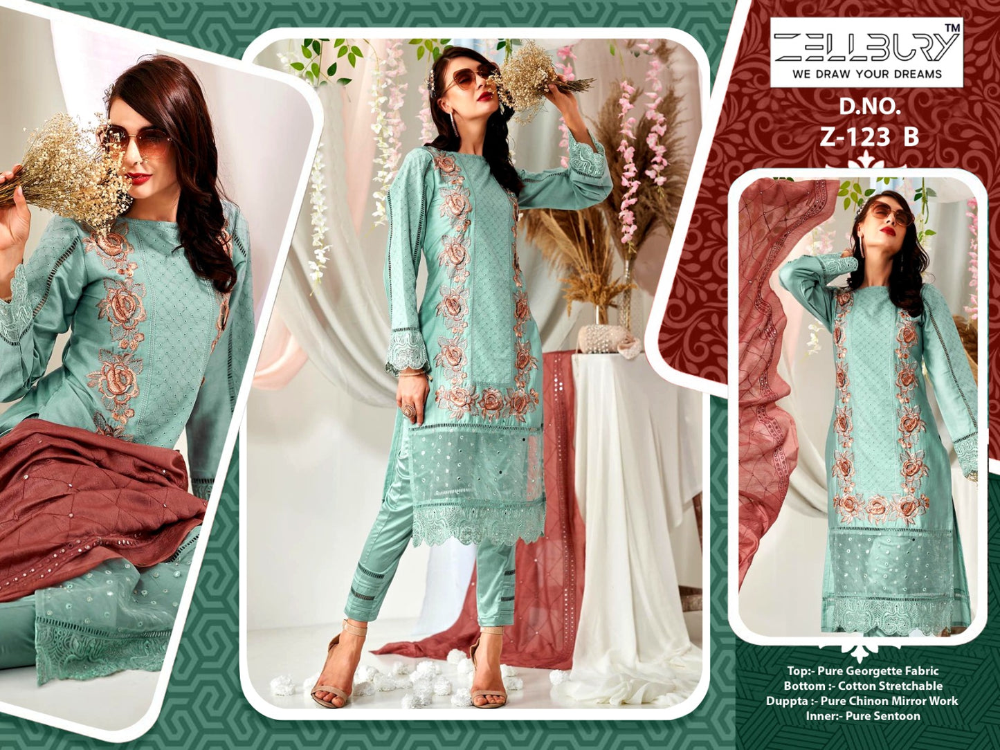 123 Zellbury Georgette Pakistani Readymade Suits