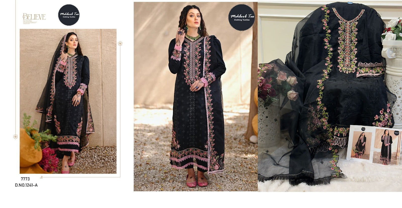 1241 Mehboob Tex Organza Pakistani Salwar Suits