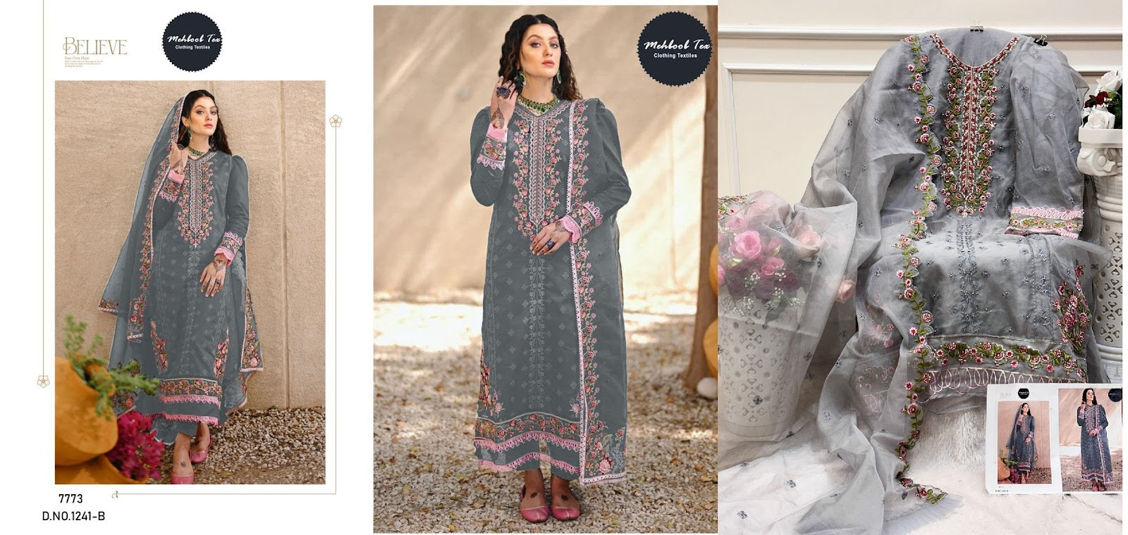 1241 Mehboob Tex Organza Pakistani Salwar Suits