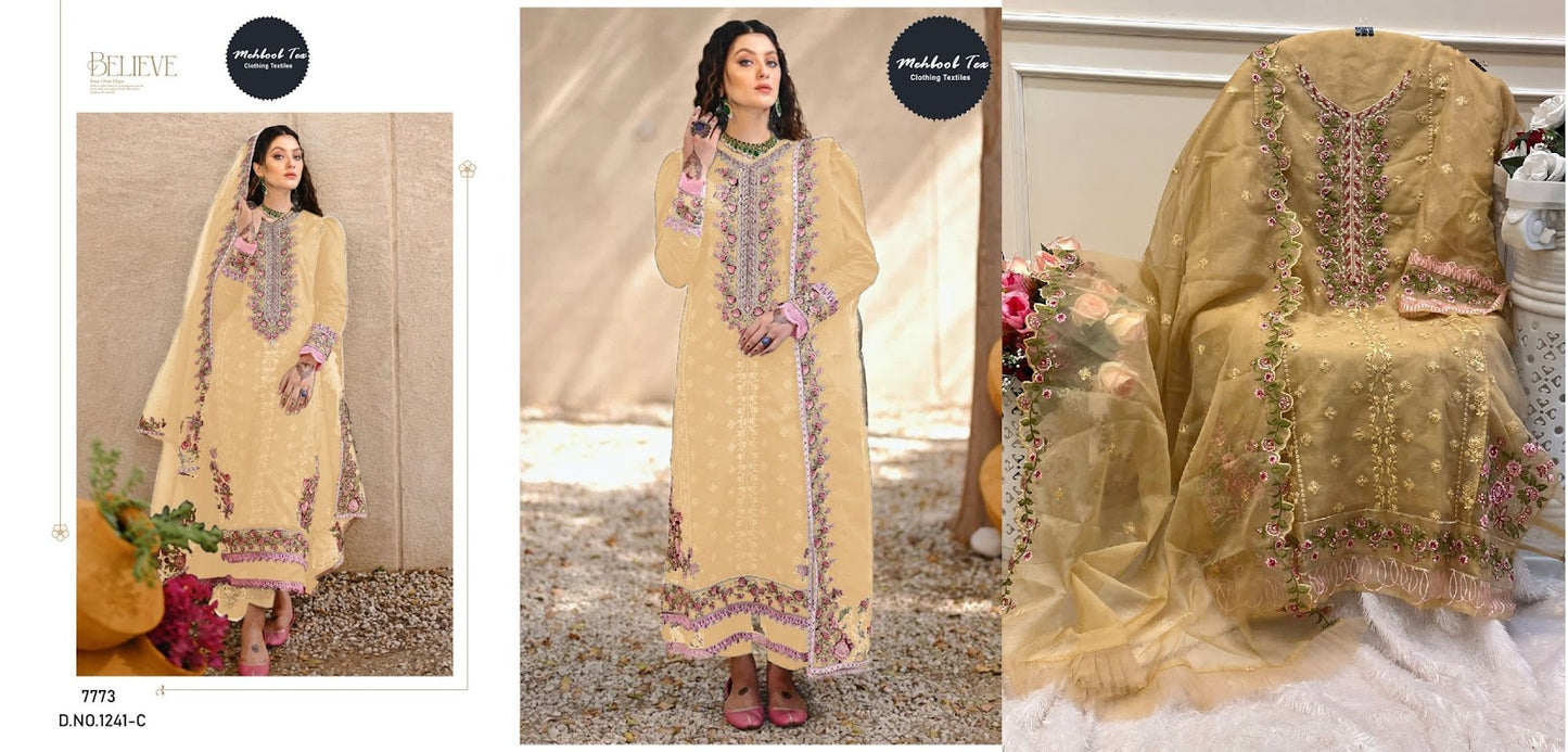 1241 Mehboob Tex Organza Pakistani Salwar Suits