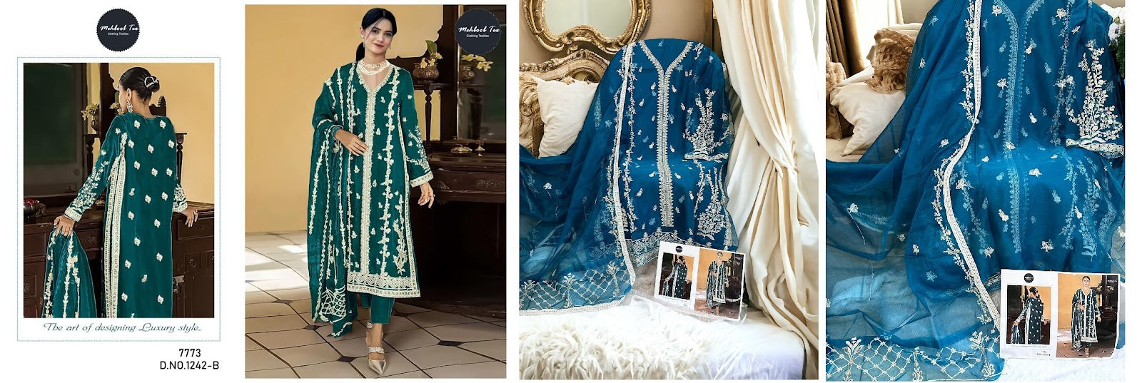 1242 Mehboob Tex Organza Pakistani Salwar Suits