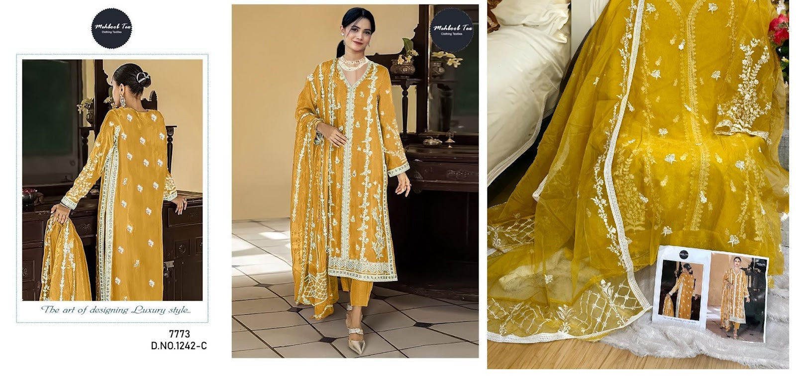 1242 Mehboob Tex Organza Pakistani Salwar Suits