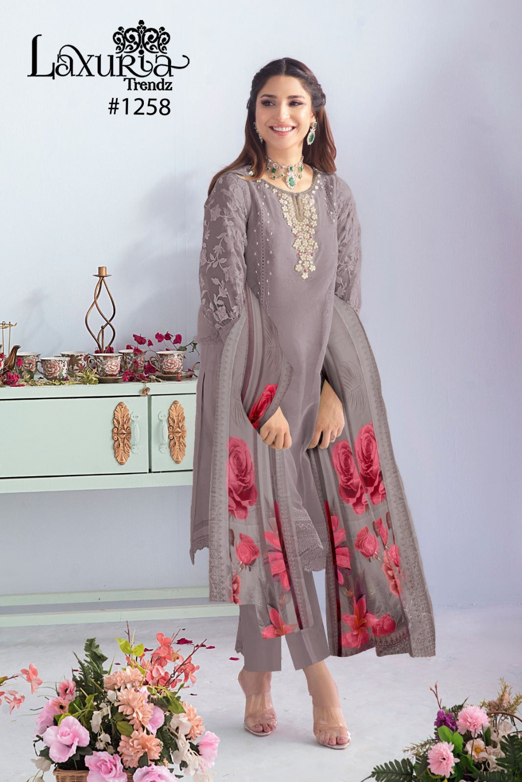 1258-New Laxuria Trendz Organza Pakistani Readymade Suits