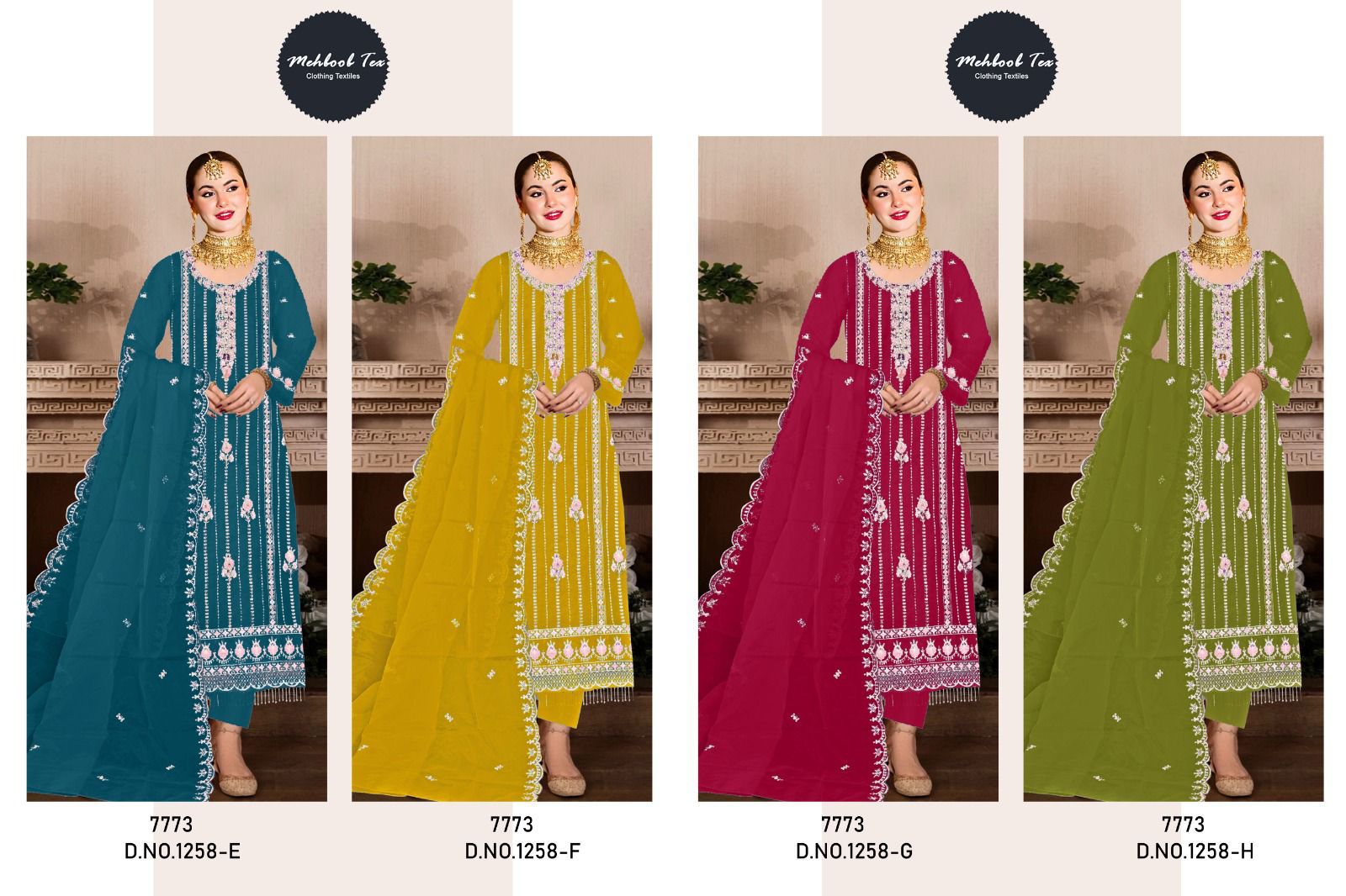 1258 Mehboob Tex Organza Pakistani Salwar Suits
