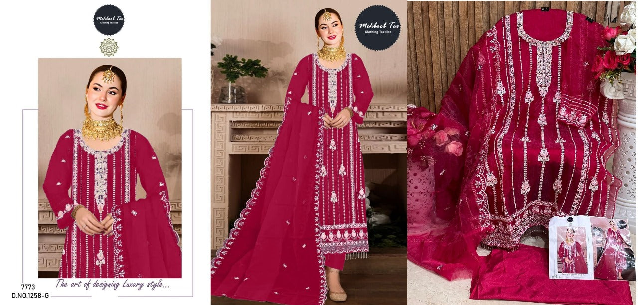 1258 Mehboob Tex Organza Pakistani Salwar Suits