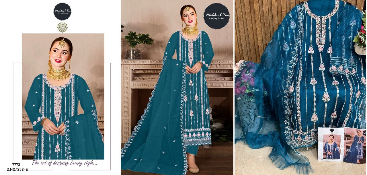 1258 Mehboob Tex Organza Pakistani Salwar Suits