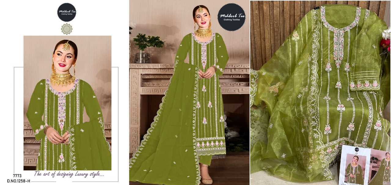 1258 Mehboob Tex Organza Pakistani Salwar Suits