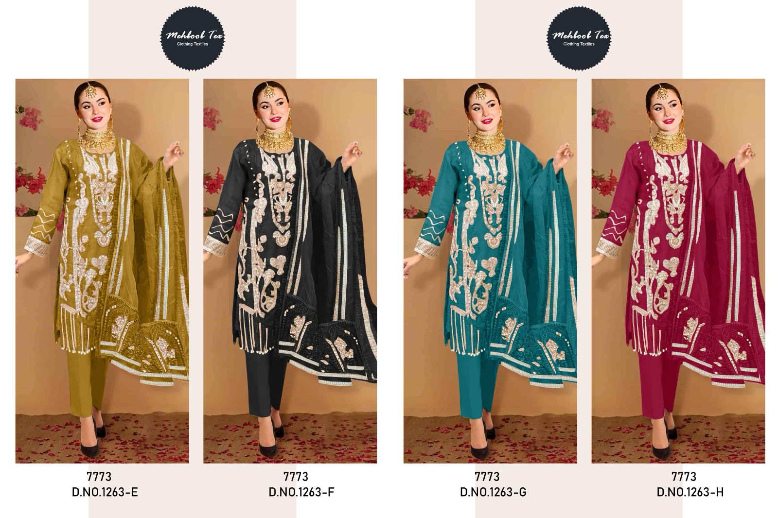 1263 Mehboob Tex Organza Pakistani Salwar Suits