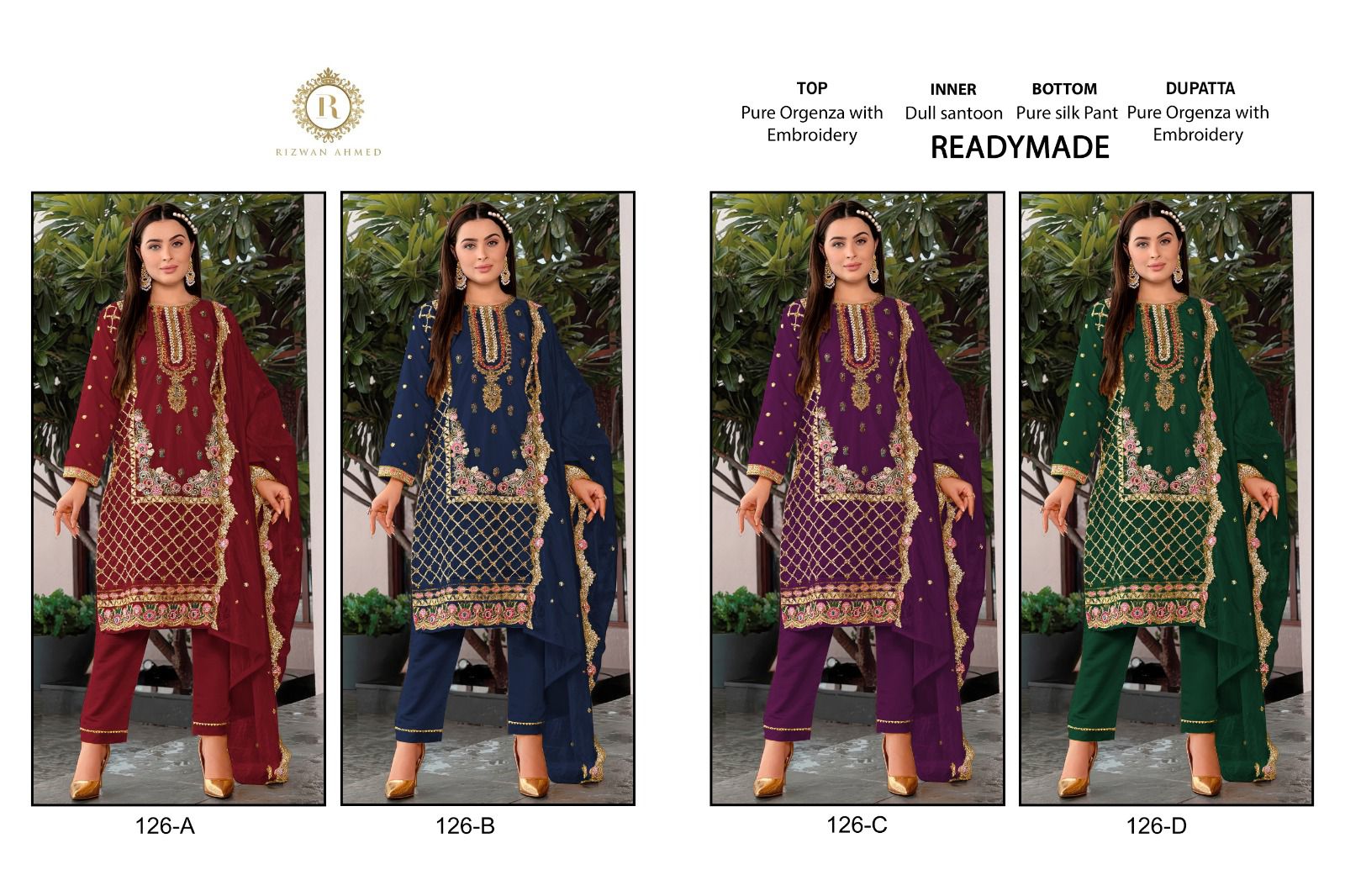 126 Rizwan Ahmed Organza Pakistani Readymade Suits – Kavya Style Plus