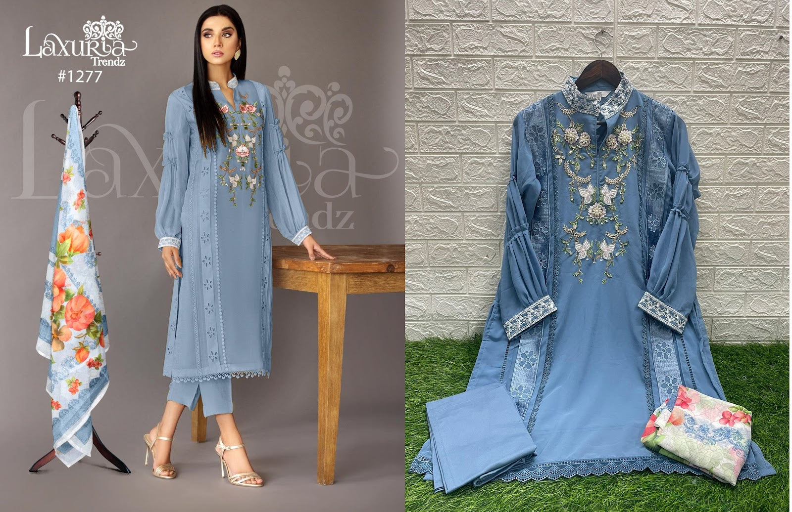 1277-New Laxuria Trendz Fox Georgette Pakistani Readymade Suits