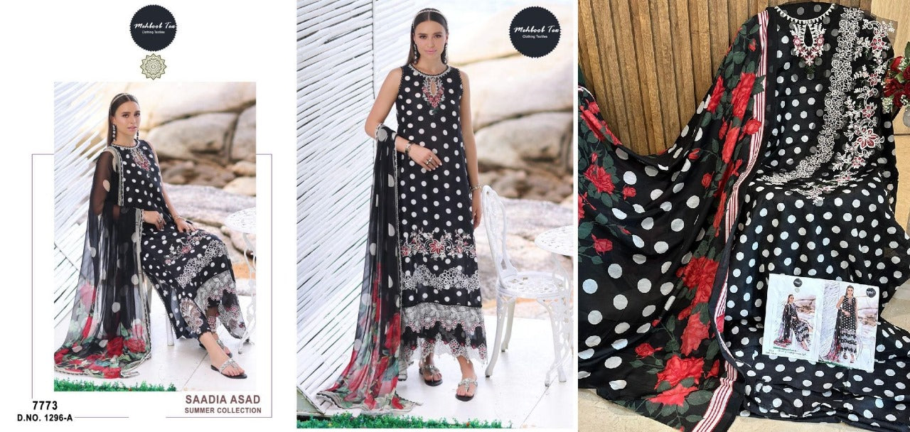 1296 Saadia Asad Summer Collection Mehboob Tex Pure Cotton Pakistani Patch Work Suits