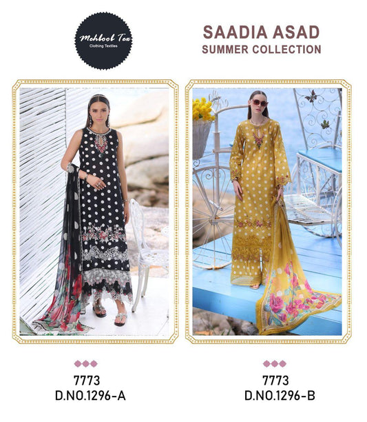 1296 Saadia Asad Summer Collection Mehboob Tex Pure Cotton Pakistani Patch Work Suits