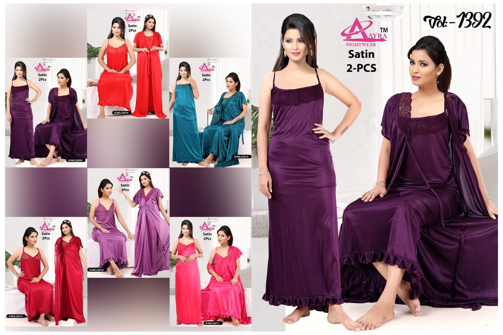 1307-1392 Aayra Satin Night Gowns