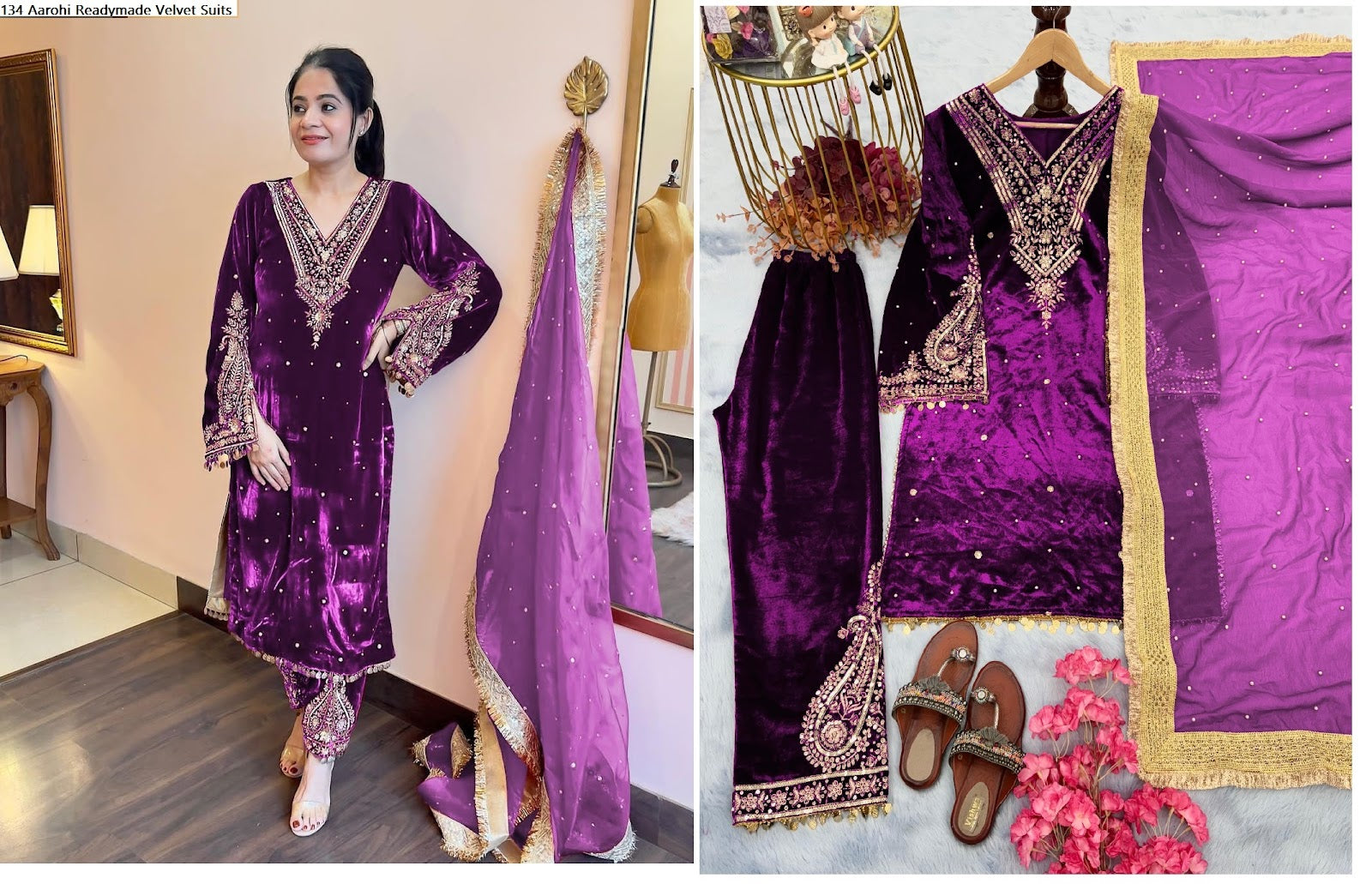 134 Aarohi Viscose Readymade Velvet Suits