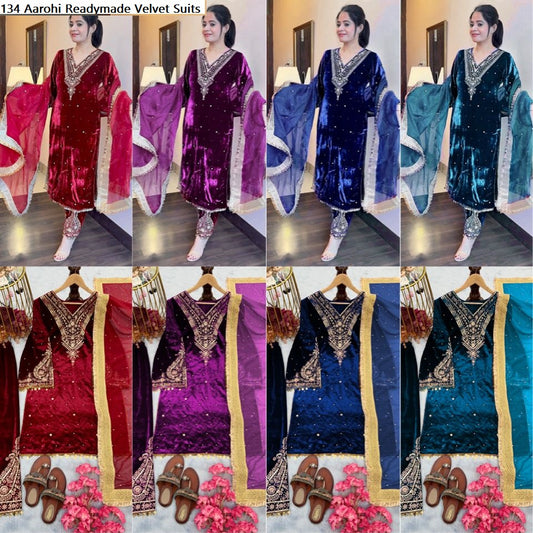 134 Aarohi Viscose Readymade Velvet Suits