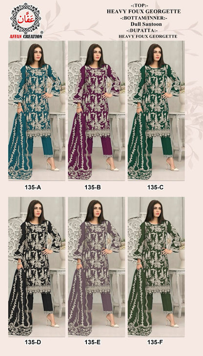 135 Affan Creation Fox Georgette Pakistani Salwar Suits