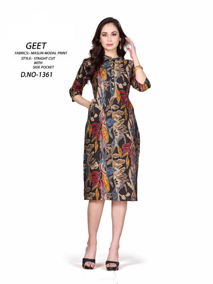 1361-1358 A4U Premium Muslin Knee Length Kurtis